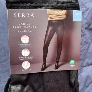 Serra Ladies Faux Leather Leggings - Black